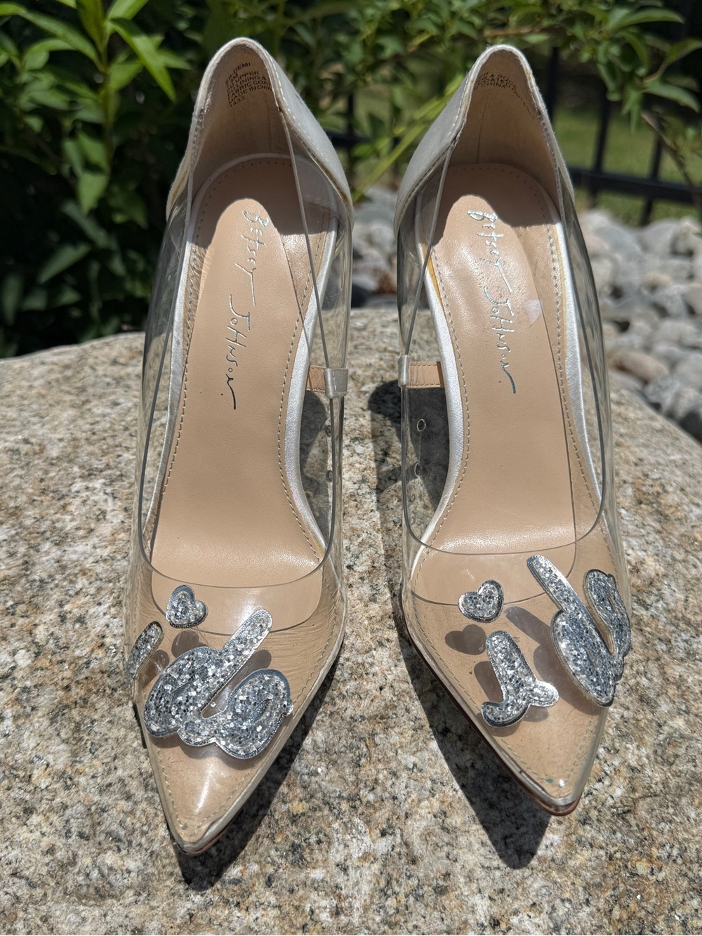 Betsey Johnson I Do Heels Clear PVC Bridal Pumps Wedding Bachelorette Bride 7.5